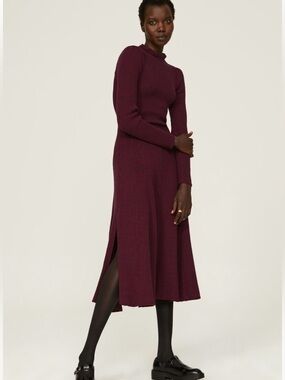 Pamela Love Ribbed Mock-Neck Sweater Midi Dress in Maroon